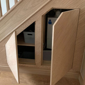 Bespoke understairs storage drawers in Knutsford